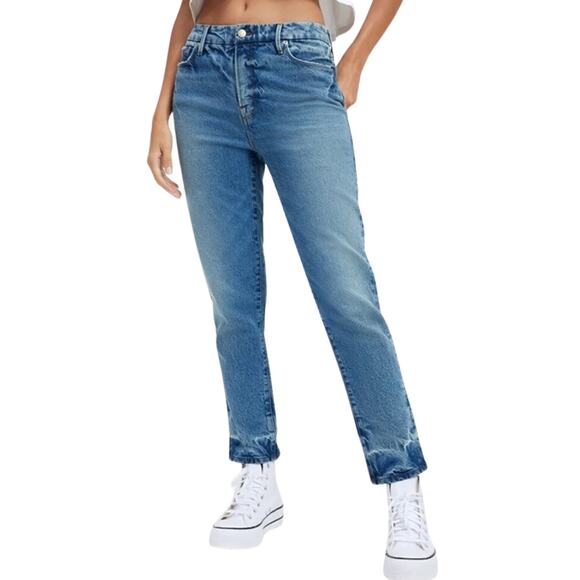 Good American The Weekender Relaxed Fit Straight Leg Indigo339 Size 8 - Picture 1 of 4
